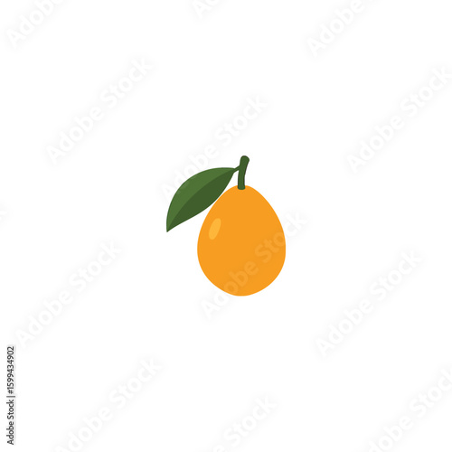 Fresh orange fruit with green leaf isolated on white background