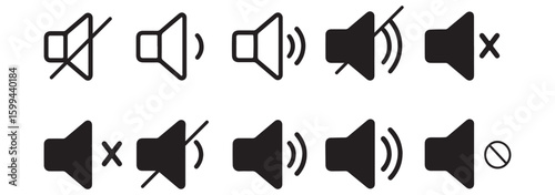 Sound volume icons set with different signal levels. Sound icon, volume symbol, speaker sign, Аn icon that increases and reduces the sound. icon vector. sound symbol.