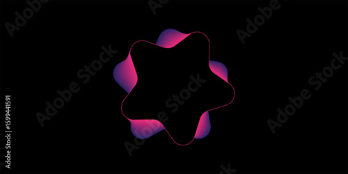 Futuristic abstract star-shaped design with smooth curves and vibrant neon gradient colors in pink, purple, and blue on a black background