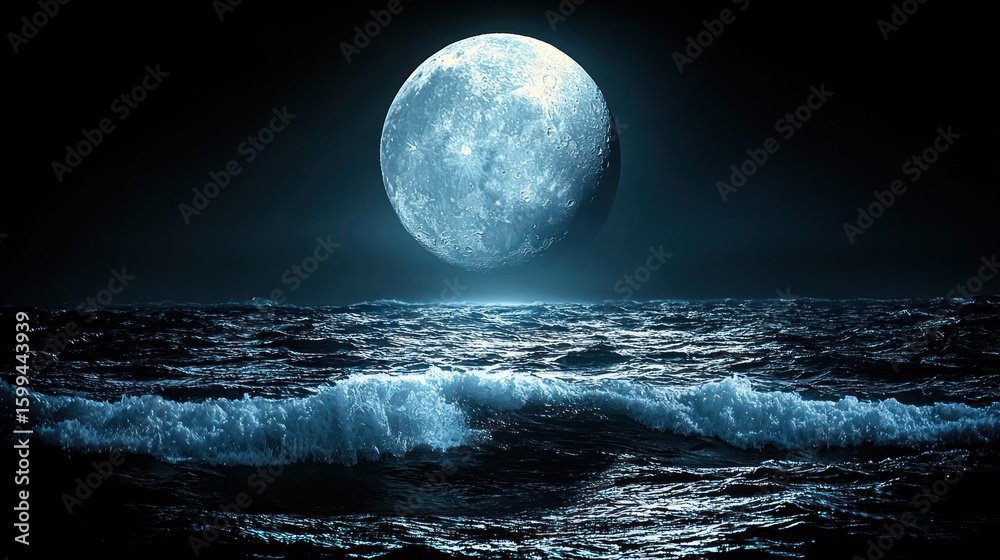 Fototapeta premium Enigmatic Night: Moonlit Ocean Waves