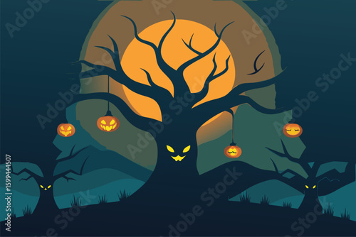 A spider web covered gazebo with pumpkins suitable for Halloween decor vector illustration