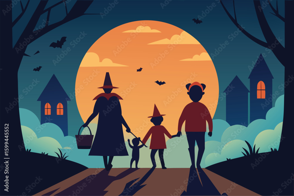 Naklejka premium A family carving pumpkins on their porch perfect for Halloween fun vector illustration
