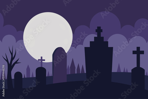 Spooky outdoor Halloween party with lanterns and creepy decor vector illustration