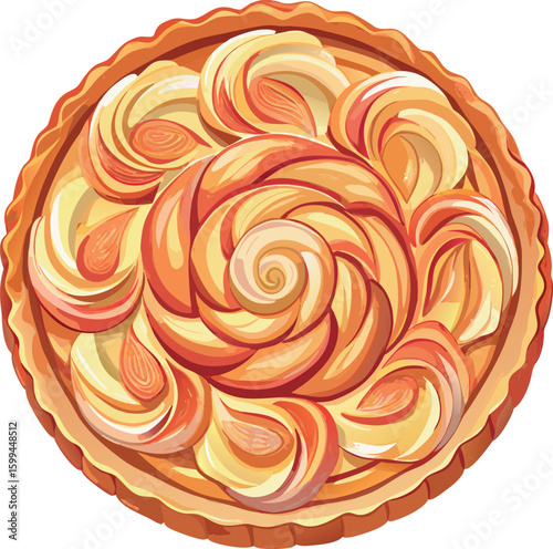 Beautifully decorated apple tart with swirled fruit pattern