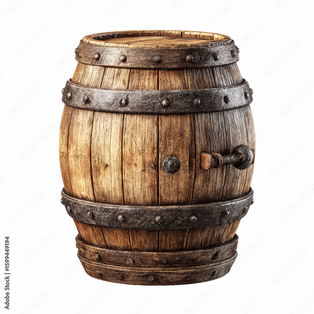 Obraz premium Aged Wooden Barrel with Iron Bands and Tap -