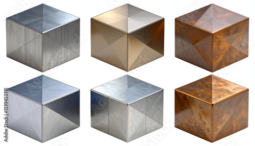 Six textured cubes with 3D render.