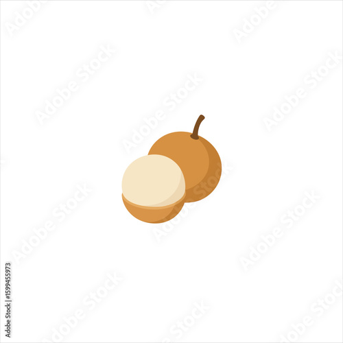 Fresh longan fruit whole and halved isolated on white background