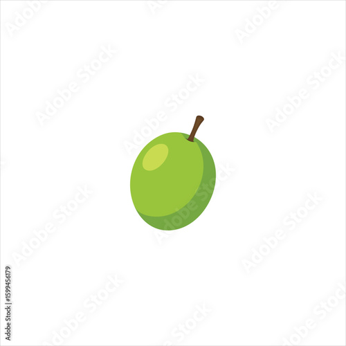 Single green olive with stem isolated on white background