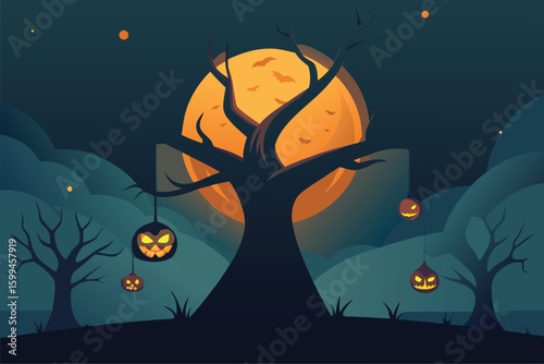 A ghostly carriage on a foggy road perfect for Halloween night vector illustration