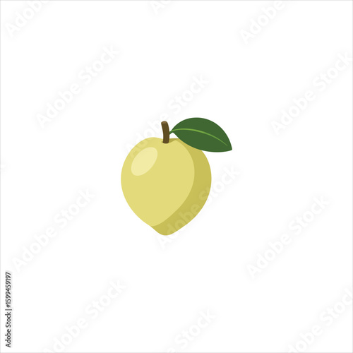 Yellow peach with green leaf isolated on white background