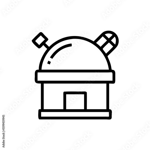 Simple line icon of an astronomical observatory with a dome and telescope. Vector illustration for science and space exploration.