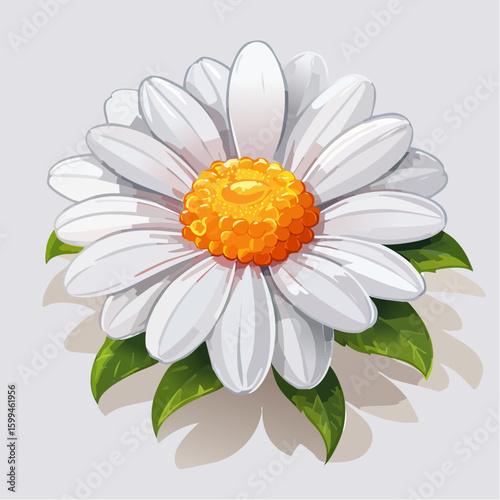 line-art chamomile flower with delicate white petals and yellow center, minimalist vector