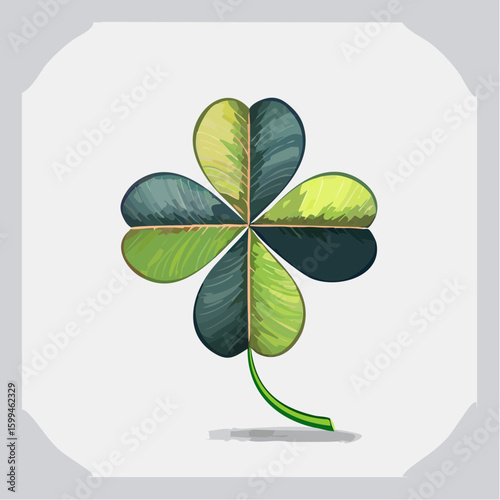floating four-leaf clover icon with round petals, botanical line-art vector for good luck svg projects