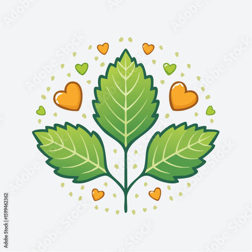 minimal lemon balm icon with three heart-shaped leaves, smooth edge detail for herbal svg design