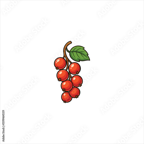 Cluster of ripe red currants with a green leaf isolated on white background