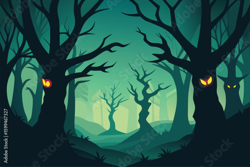 Scarecrow standing in a spooky pumpkin field at twilight vector illustration