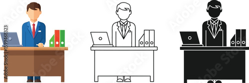 Office worker at desk vector illustration business professional job occupation employee manager design set