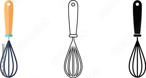 Whisk kitchen utensil cooking baking tool mixer beater egg whisking culinary equipment vector illustration