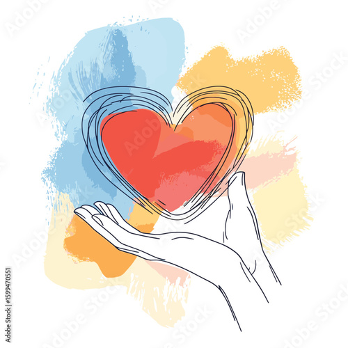 Heart. Friendship and love concept. Continuous line art drawing. Perfect for printing postcards and Valentine's Day. Vector hand draw illustration