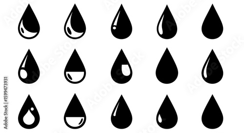 Minimalist Vector Water Droplet Icon Set Collection