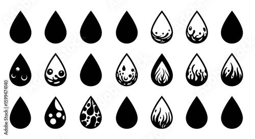 Minimalist Vector Water Droplet Icon Set Collection