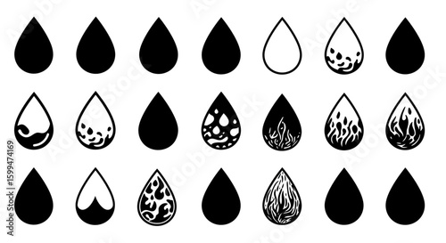 Minimalist Vector Water Droplet Icon Set Collection