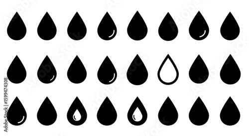 Minimalist Vector Water Droplet Icon Set Collection