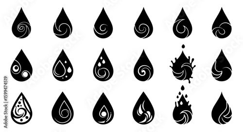 Minimalist Vector Water Droplet Icon Set Collection