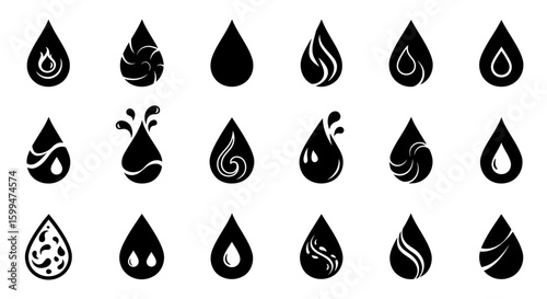 Minimalist Vector Water Droplet Icon Set Collection