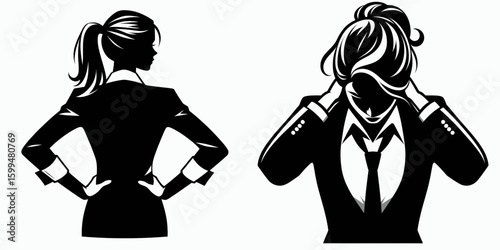 Business woman facing setback. Corporate Finance Cartoon Minimal Clipart Line Art Vector Illustration. Female entrepreneur encountering difficulty career hurdle job challenge work issue.