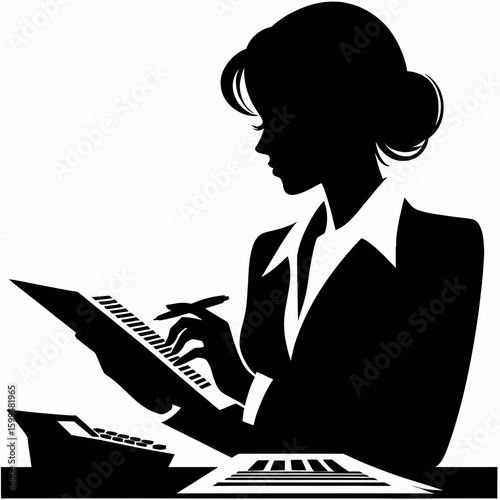 Business woman managing budget. Corporate Finance Cartoon Minimal Clipart Line Art Vector Illustration. Female professional handling finance income allocation and expenditure review.