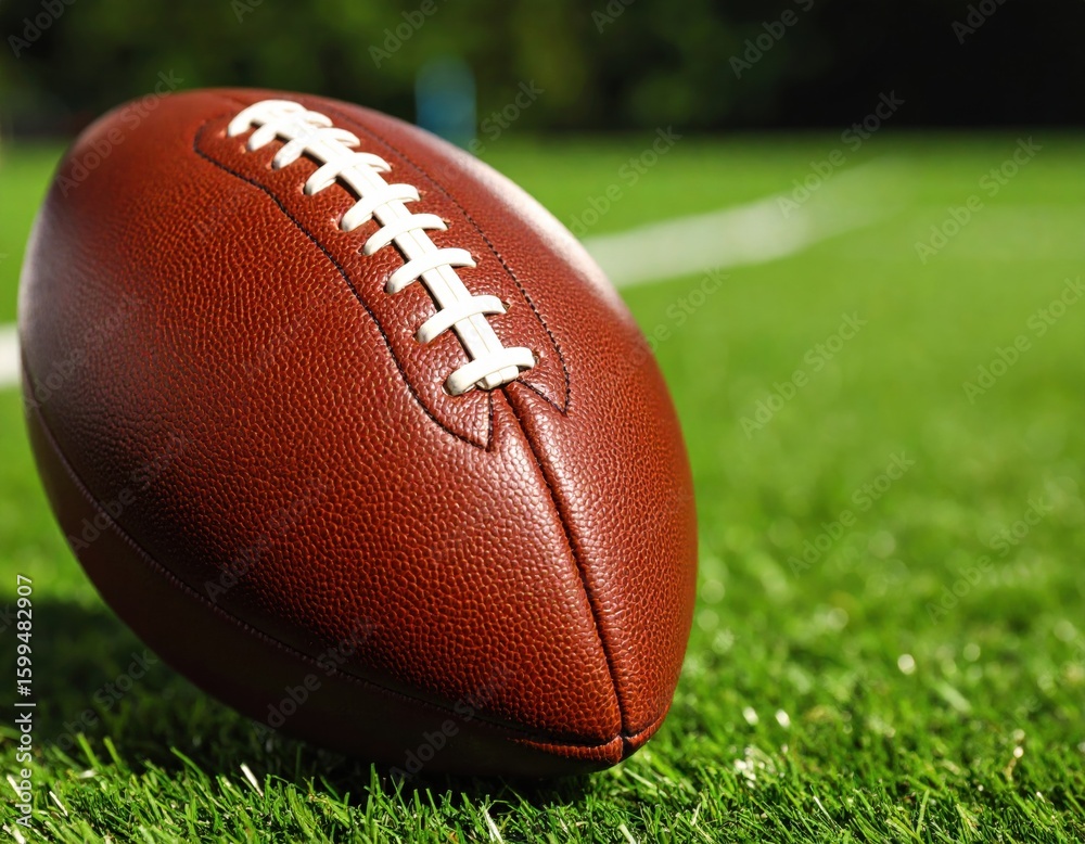 Obraz premium American Football on Green Grass Field