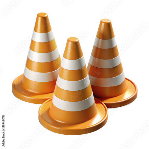 Traffic cones orange and white striped road safety construction zone warning hazard barrier safety equipment 3d 100
