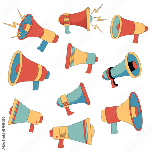 Retro Megaphone Collection Flat Design Cartoon Illustration