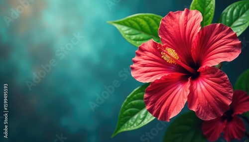 Wallpaper Mural Bold, vibrant hibiscus blossoms, tropical leaves, bright colors, fabric, exotic Torontodigital.ca