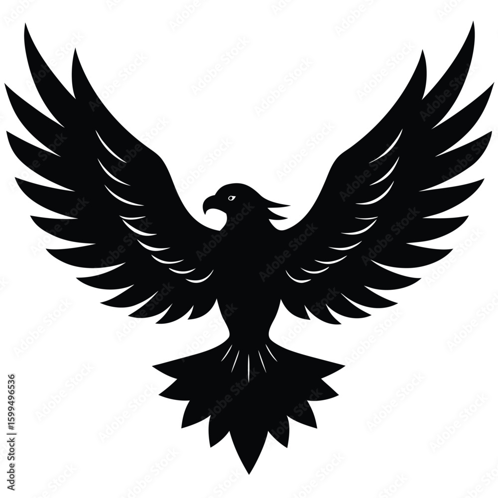 Obraz premium Black eagle spread wings silhouette bird