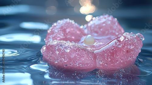 Wallpaper Mural Pink Glass Flower on Water, Macro Photography of Delicate Glass Art, Bubbles and Reflections, Serenity and Tranquility Torontodigital.ca