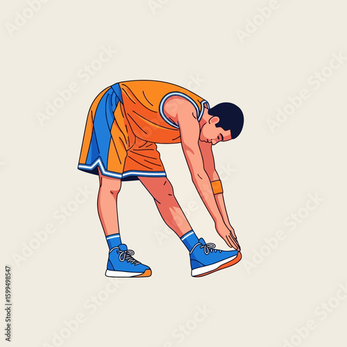 Athletic Man Stretching Orange and Blue Sports Outfit Illustration