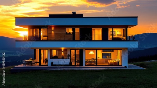 Wallpaper Mural Luxury Modern House at Sunset on Mountaintop Torontodigital.ca