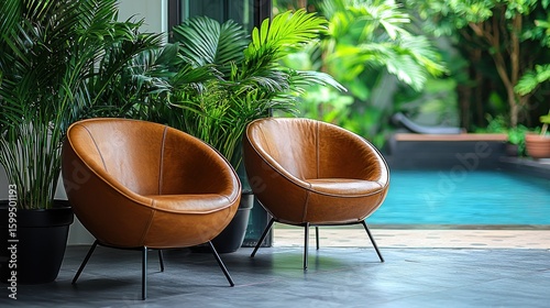 Wallpaper Mural Relaxing Leather Chairs by the Poolside Oasis Torontodigital.ca