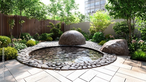 Wallpaper Mural Serene Zen Garden Oasis: Tranquil Water Feature and Lush Greenery Torontodigital.ca