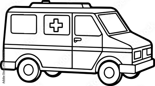 Ambulance black outline vector and illustration, coloring book page