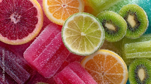 Colorful Fruit Slices and Popsicles Close Up