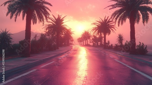 Wallpaper Mural Sunset Drive Paradise: Palm Trees Silhouette at Dusk Torontodigital.ca