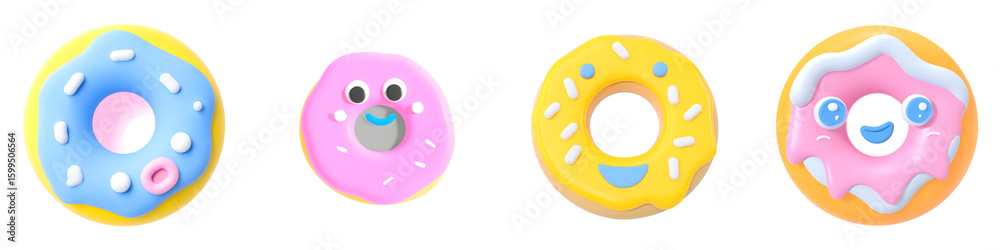 Obraz premium Cute Cartoon Donuts Set: Fun and Colorful Treats