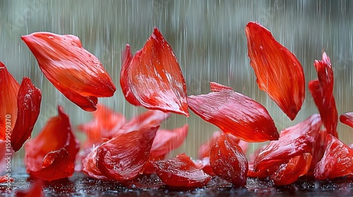 Wallpaper Mural Red Petals Dancing in the Rain: A Captivating Symphony of Color and Motion Torontodigital.ca