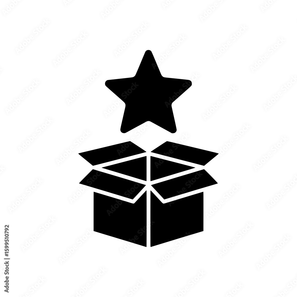 custom made wallpaper toronto digitalSolid Black Icon of Open Cardboard Box with Star Above Symbolizing Surprise and Premium Unboxing