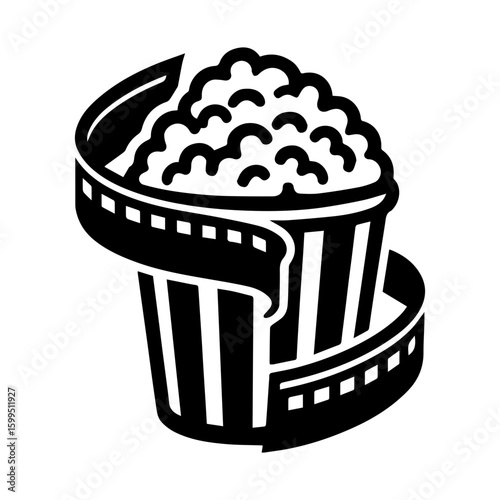 Popcorn and film reel icon with transparent background symbolizing movie, cinema, entertainment

