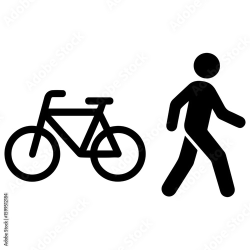 Shared path bicycle pedestrian icon with transparent background symbolizing combined walking and cycling route
