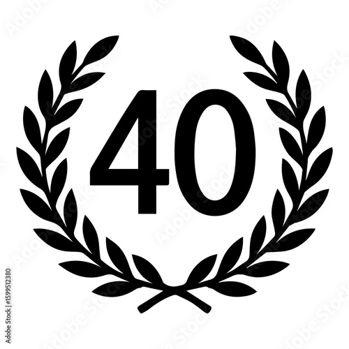 Floral laurel wreath 40th birthday icon – elegant circular botanical frame with leaves and flowers
